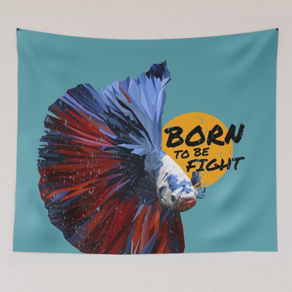 Item preview, Polygonal illustration art of Siamese fighting fish with born to be fight. designed and sold by MOLZart.