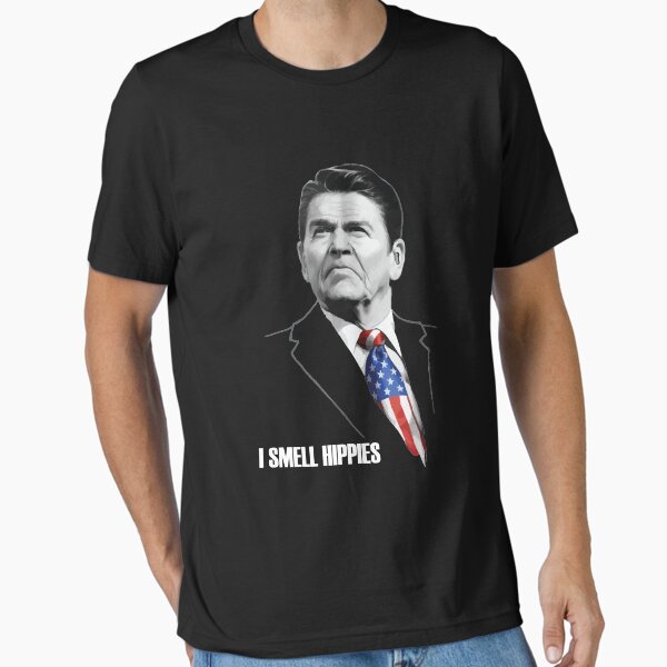 Vista previa del artículo con la obra «Huelo a hippies | Ronald Reagan Estados Unidos de América», diseñado y vendido por Printify Zone.