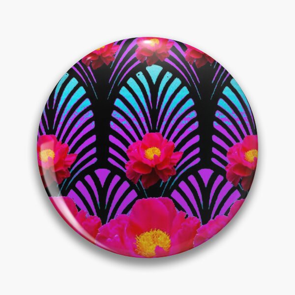 Item preview, BLACK COLOR FUCHSIA PEONY BLUE PATTERN DECO ART designed and sold by sharlesart.
