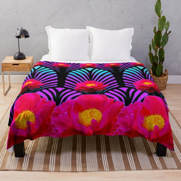 Item preview, BLACK COLOR FUCHSIA PEONY BLUE PATTERN DECO ART designed and sold by sharlesart.