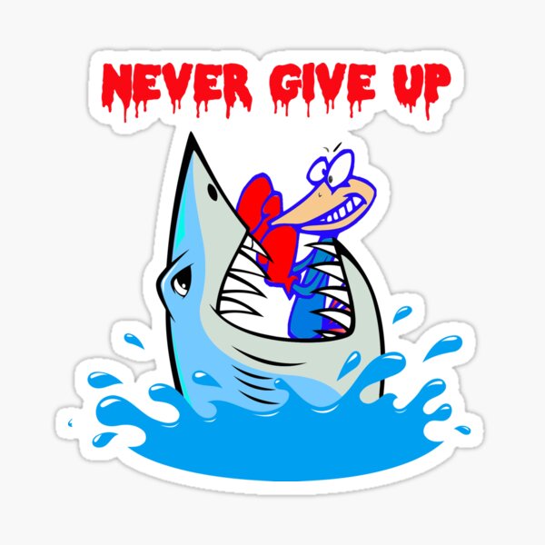 Never give up. Cartoon, shark fighting with woodpecker. Never give up. Cartoon, shark fighting with woodpecker.