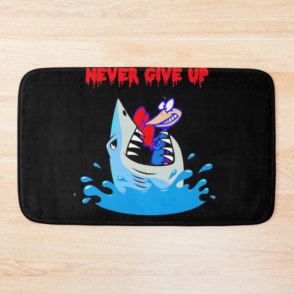 Item preview, Never give up. Cartoon, shark fighting with woodpecker. designed and sold by Rui Valverde.