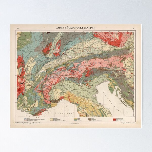 Item preview, Vintage Alps Geology Map (1921) Vintage Swiss Mountain Range Geologic Atlas designed and sold by BravuraMedia.