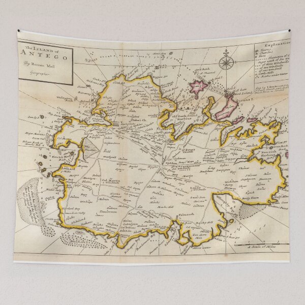 Item preview, Old Antigua Map (1736) Vintage Waladli Island Atlas designed and sold by BravuraMedia.