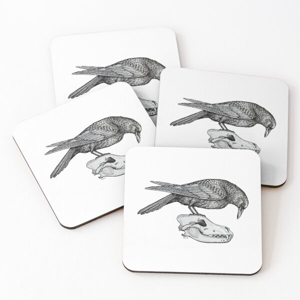 Item preview, Raven with Wolf Skull - Original Bird and Skull Ink Illustration designed and sold by linbirds.