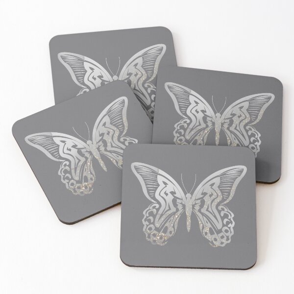 Item preview, Beautiful intricate abstract glitter butterfly outline- for lovers of butterflies. Soft and dark grey - Caroline Laursen original designed and sold by Caroline Laursen.