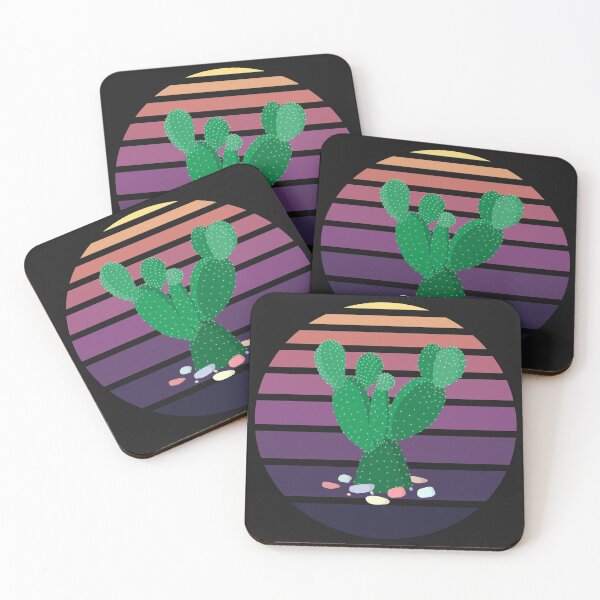Item preview, Bunny Ear Cactus (Opuntia Microdasys) With Sea Stones - Retro Sunset Gradient designed and sold by On-The-Roof.