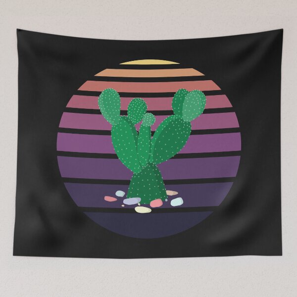 Item preview, Bunny Ear Cactus (Opuntia Microdasys) With Sea Stones - Retro Sunset Gradient designed and sold by On-The-Roof.