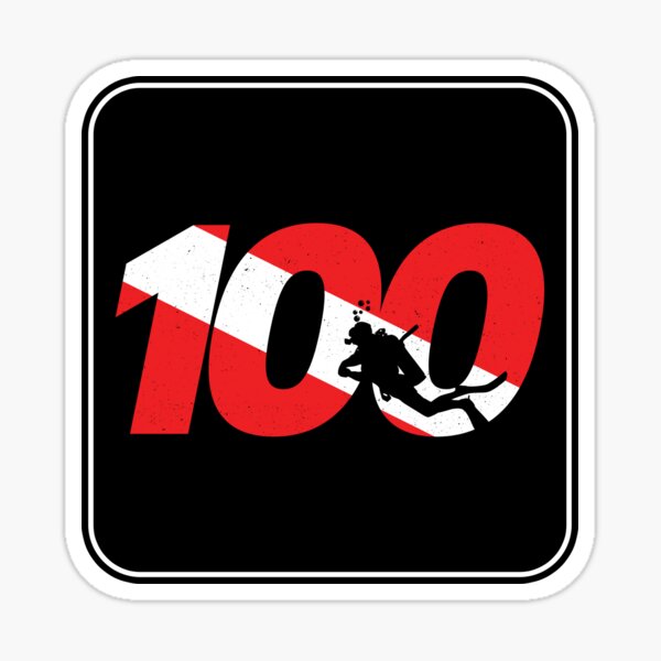 Scuba Diver Gift - 100th Dive - Diver Down - Scuba Diving Sticker