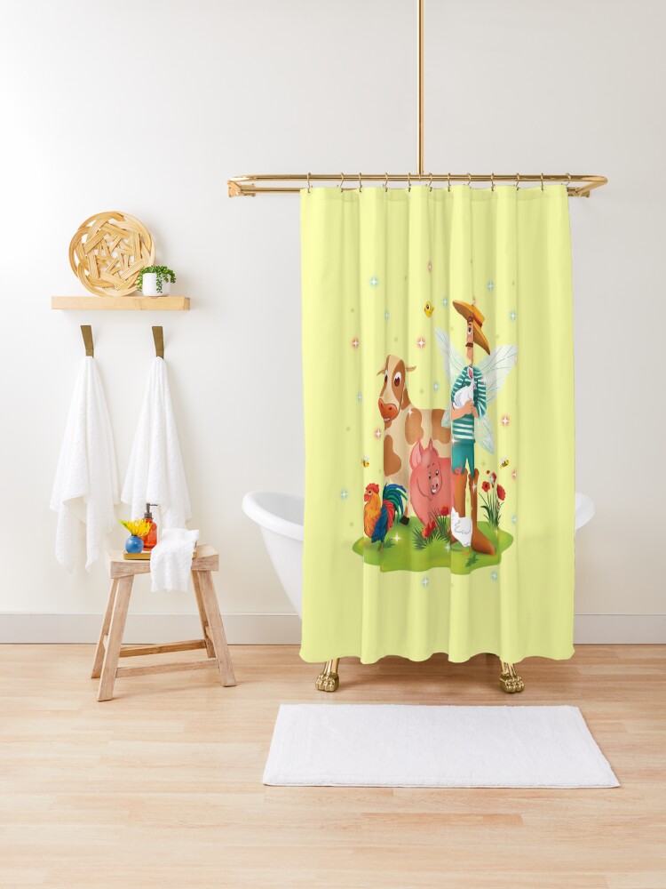 Thumbnail 1 of 5, Shower Curtain, Magical Fairy Farm Life With Jonathan The Fairy Farmer™ designed and sold by TeelieTurner.