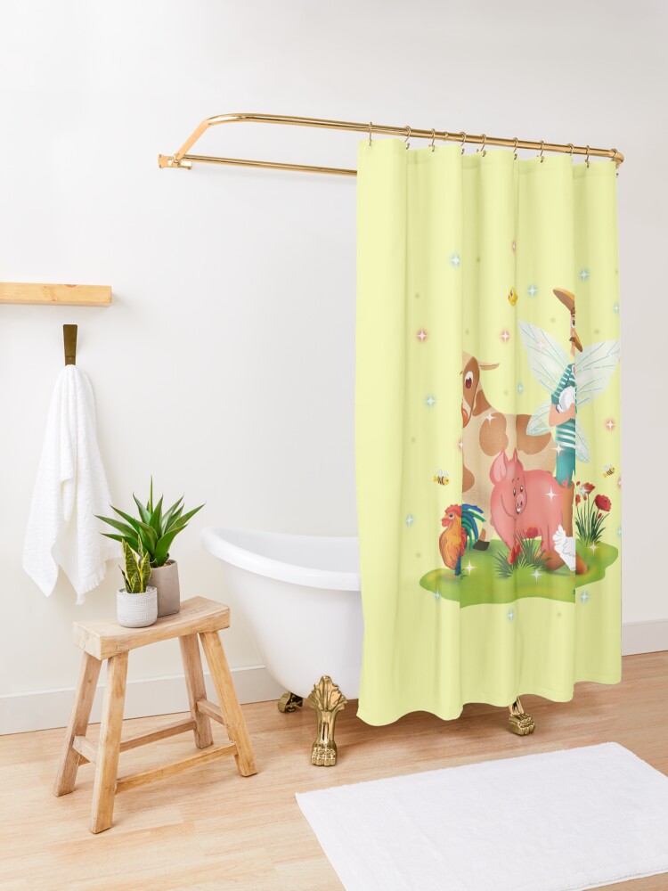 Thumbnail 3 of 5, Shower Curtain, Magical Fairy Farm Life With Jonathan The Fairy Farmer™ designed and sold by TeelieTurner.
