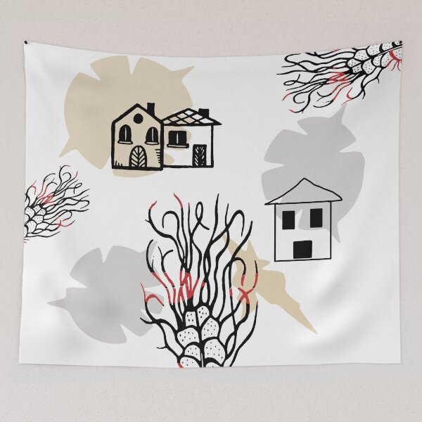 Item preview, Houses abstract art, Pastel colors abstract art, Neutral Abstract Art designed and sold by hvasilevshop.