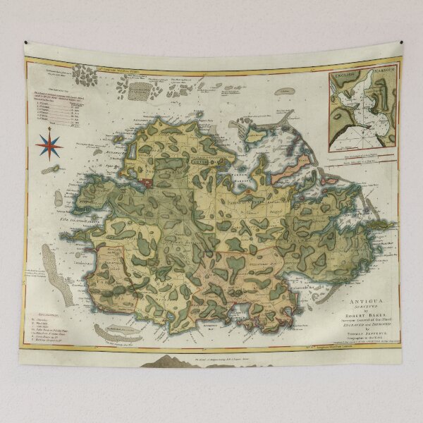 Item preview, Old Antigua Map (1794) Vintage Waladli Island Atlas designed and sold by BravuraMedia.