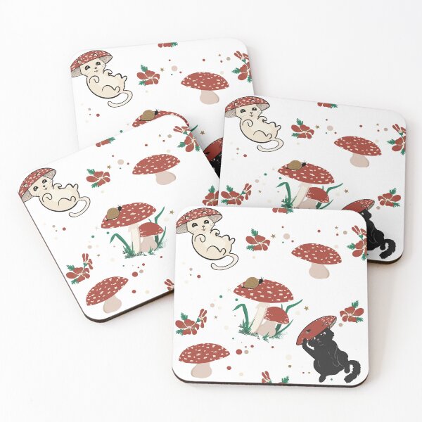Item preview, White- mushrooms, cat, and friends designed and sold by moda-M.