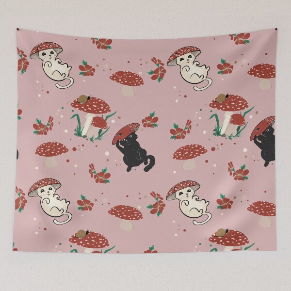 Item preview, Pink- mushrooms, cat, and friends  designed and sold by moda-M.