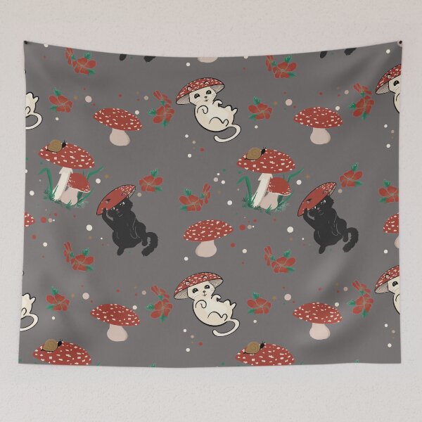 Item preview, Grey- mushrooms, cat, and friends  designed and sold by moda-M.
