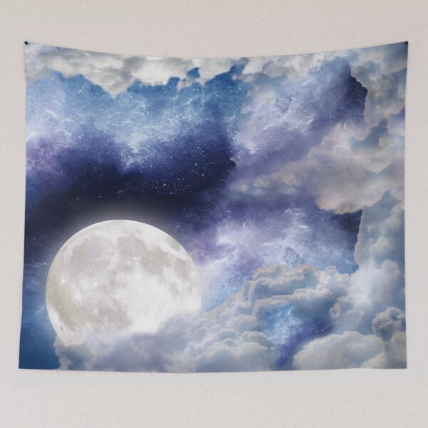 Artikelvorschau, Fantasy Moon on Cloudy night, Aesthetic cosmos sky, shiny galaxy, starry dark tapestry, trendy home decor art, wall entworfen und verkauft von August-E.