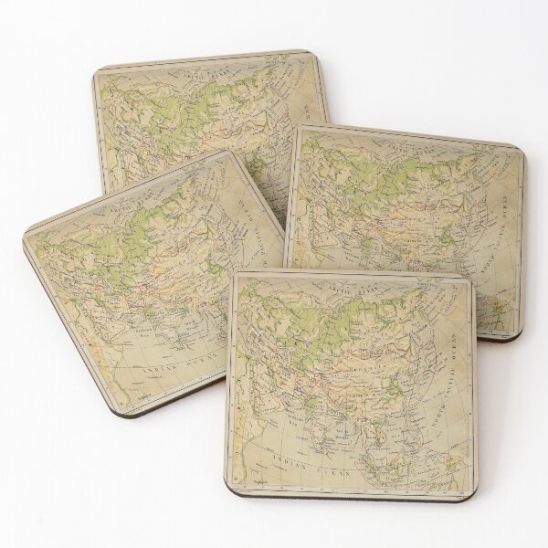 Item preview, Old Asia Physical Map (1881) Vintage Eastern Hemisphere Topography Atlas designed and sold by BravuraMedia.