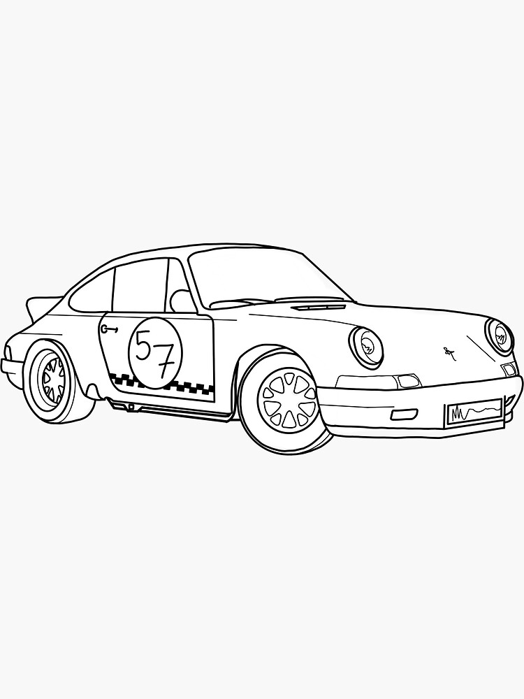Porsche 911  Hand Drawn Car Sticker for Sale by OneLineArt