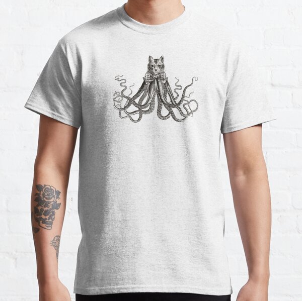 Octopussy | Half Cat Half Octopus | Hybrid Animals | Vintage Style | Black and White | Classic T-Shirt