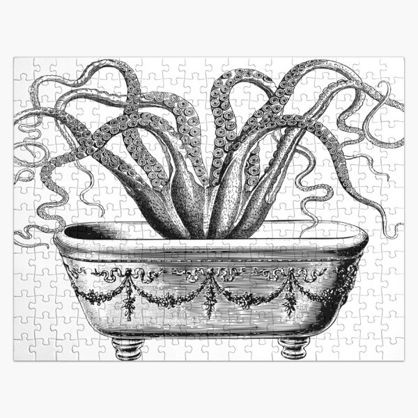 Tentacles in the Tub | Octopus in Bathtub | Vintage Octopus | Black and White | Jigsaw Puzzle