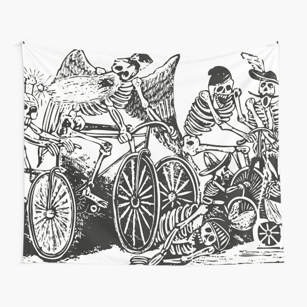 Calavera Cyclists | Day of the Dead | Dia de los Muertos | Skulls and Skeletons | Vintage Skeletons | Black and White |  Tapestry