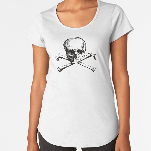 Skull and Crossbones | Jolly Roger | Pirate Flag | Deaths Head | Black and White | Skulls and Skeletons | Vintage Skulls | Premium Scoop T-Shirt