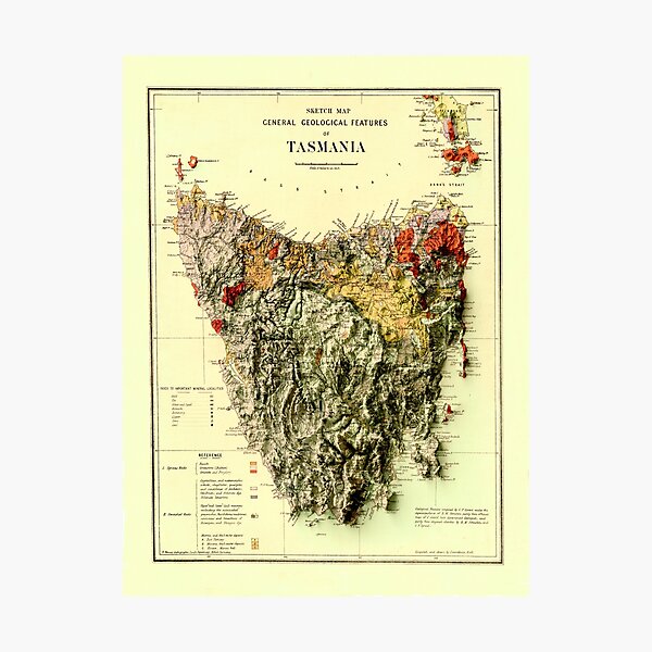 Item preview, 1884 Tasmania Geological Map 3D digitally-rendered designed and sold by ThinkAboutMaps.