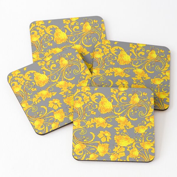 Item preview, GOLDEN YELLOW ROSES GREY PATTERNS ART designed and sold by sharlesart.