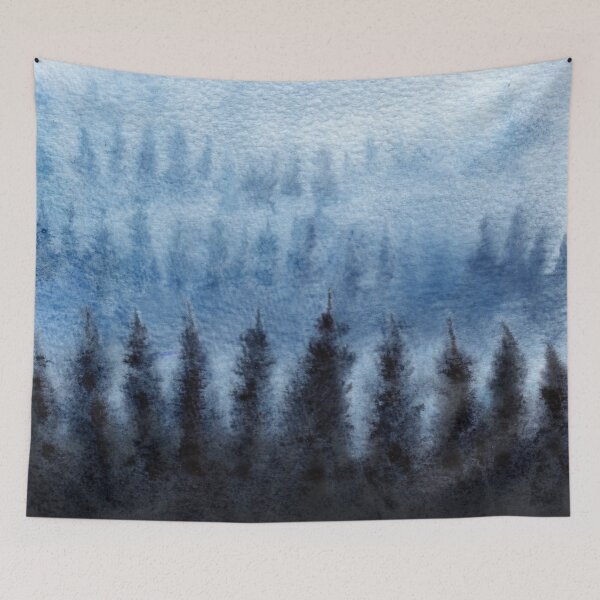 Item preview, Blue Ombre Misty Forest designed and sold by Yorda Creative.