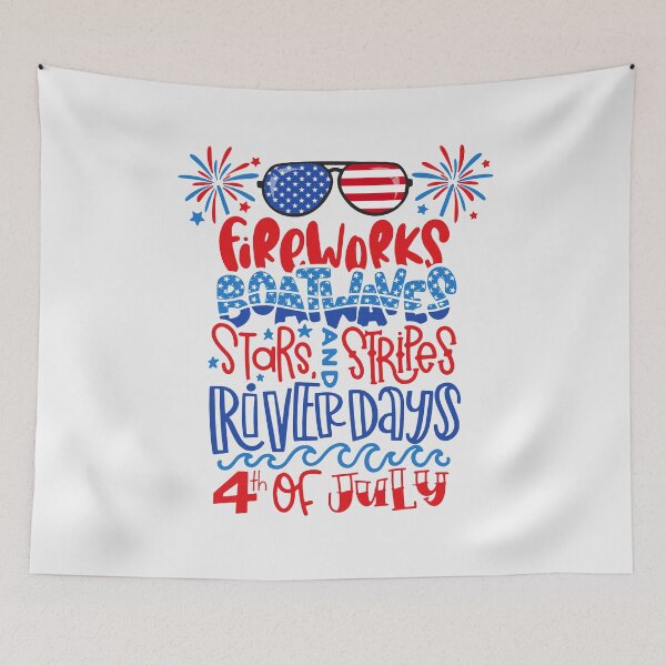 Item preview, Fireworks boat waves stars and stripes river days designed and sold by WaveOcean123.