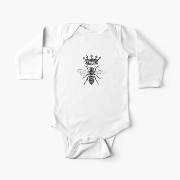 Queen Bee | Vintage Honey Bees | Black and White |  Long Sleeve Baby One-Piece
