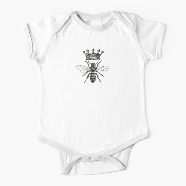 Queen Bee | Vintage Honey Bees | Black and White | Short Sleeve Baby One-Piece
