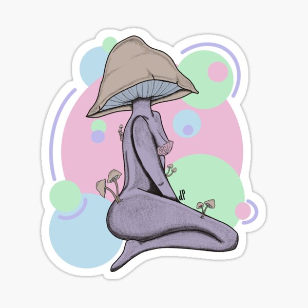 Mushroom Babe With Background Sticker For Sale By Aries Vibes Redbubble 