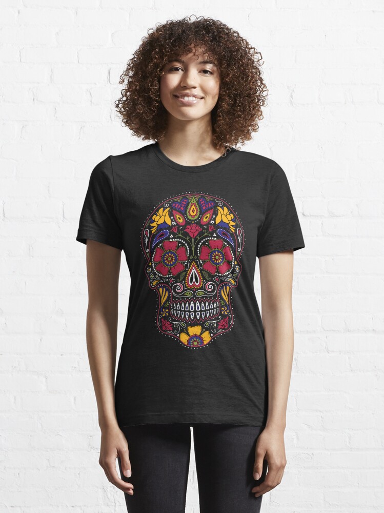 Alternate view of Day of the Dead Sugar Skull Dark Essential T-Shirt