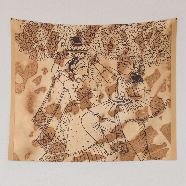 Item preview, Radha Krishna raasleela, vintage folk art, indian folk art design, pahd art pattern designed and sold by gopalpjoshi.