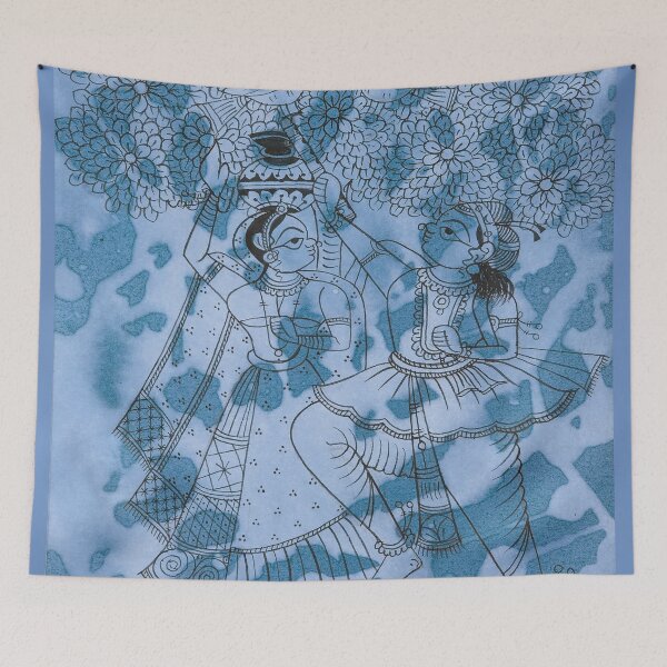 Item preview, Radha Krishna raasleela, vintage folk art, indian folk art design, pahd art pattern Sticker designed and sold by gopalpjoshi.
