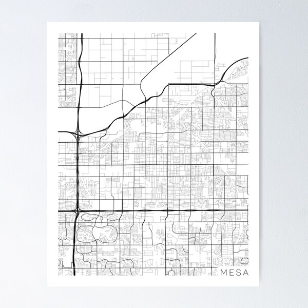 Aperçu de l'œuvre Mesa Map, États-Unis - Noir et blanc créée et vendue par MainStreetMaps.