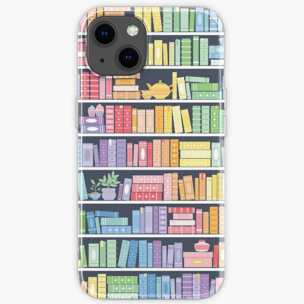 Rainbow Books Shelf Pattern (Black Background) iPhone Soft Case