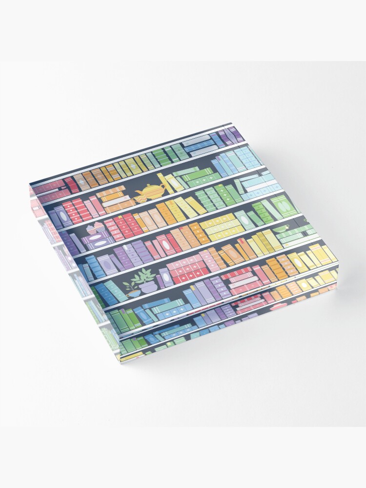 Alternate view of Rainbow Books Shelf Pattern (Black Background) Acrylic Block