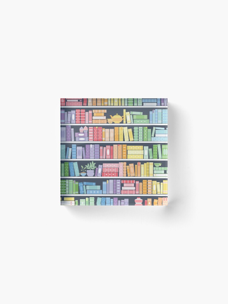 Alternate view of Rainbow Books Shelf Pattern (Black Background) Acrylic Block