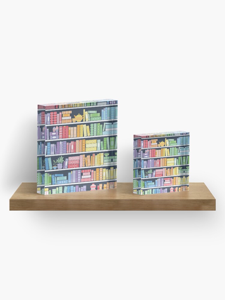 Alternate view of Rainbow Books Shelf Pattern (Black Background) Acrylic Block