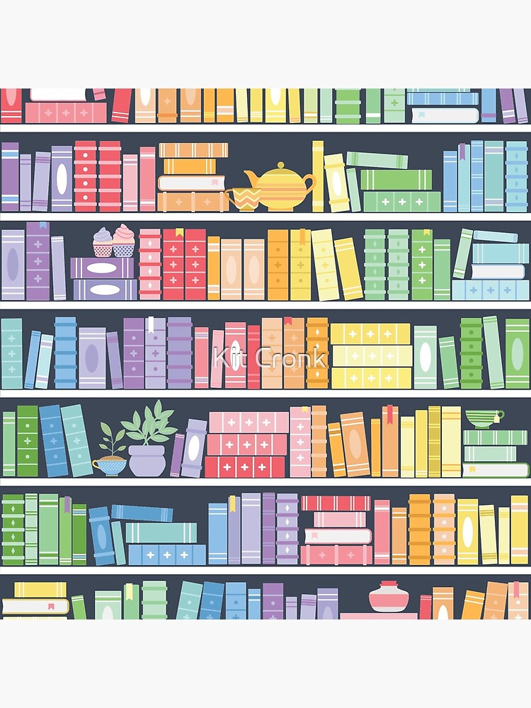 Rainbow Books Shelf Pattern (Black Background) by rubyandpearl