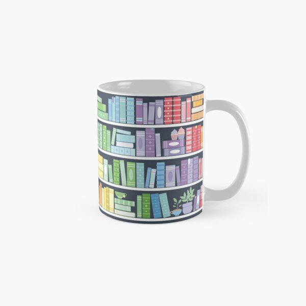 Rainbow Books Shelf Pattern (Black Background) Classic Mug