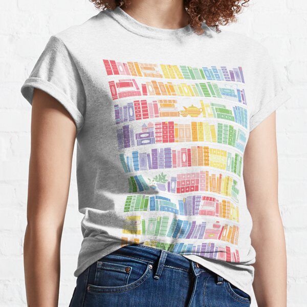 Rainbow Books Shelf Pattern (Black Background) Classic T-Shirt