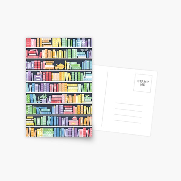 Rainbow Books Shelf Pattern (Black Background) Postcard
