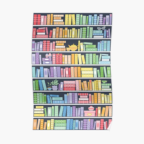 Rainbow Books Shelf Pattern (Black Background) Poster