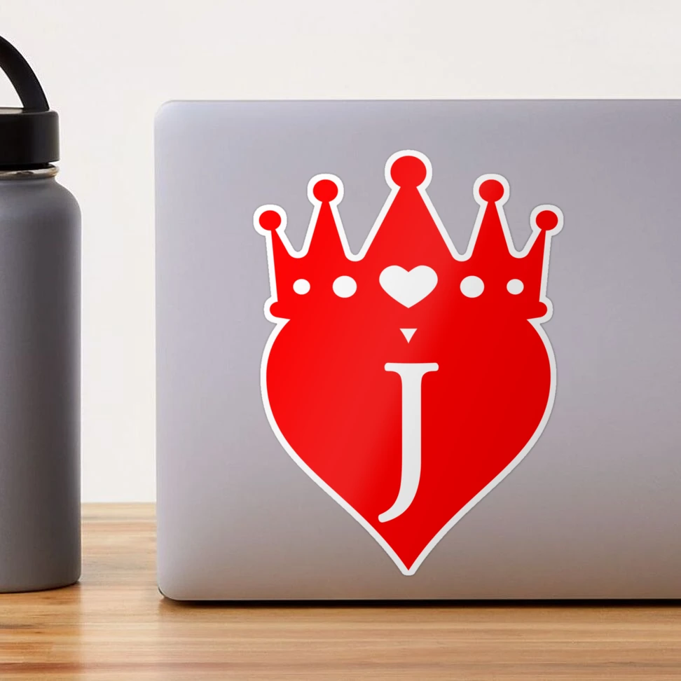crowned red heart with letter J