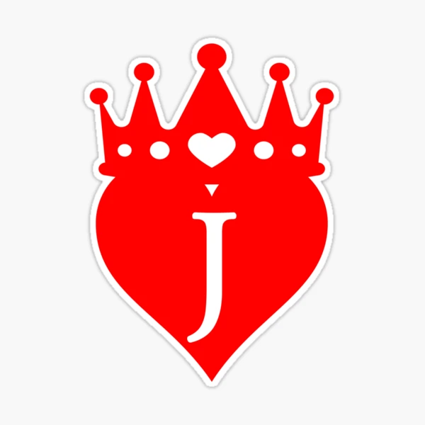 crowned red heart with letter J