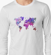 World map in watercolor Long Sleeve T-Shirt